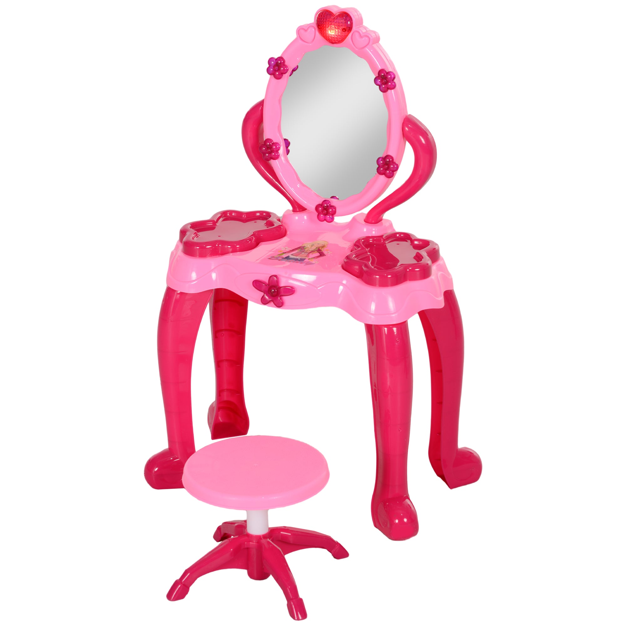 Kids Vanity Set with Mirror and Stool, Light and Sound, 15 Accessories, Pink