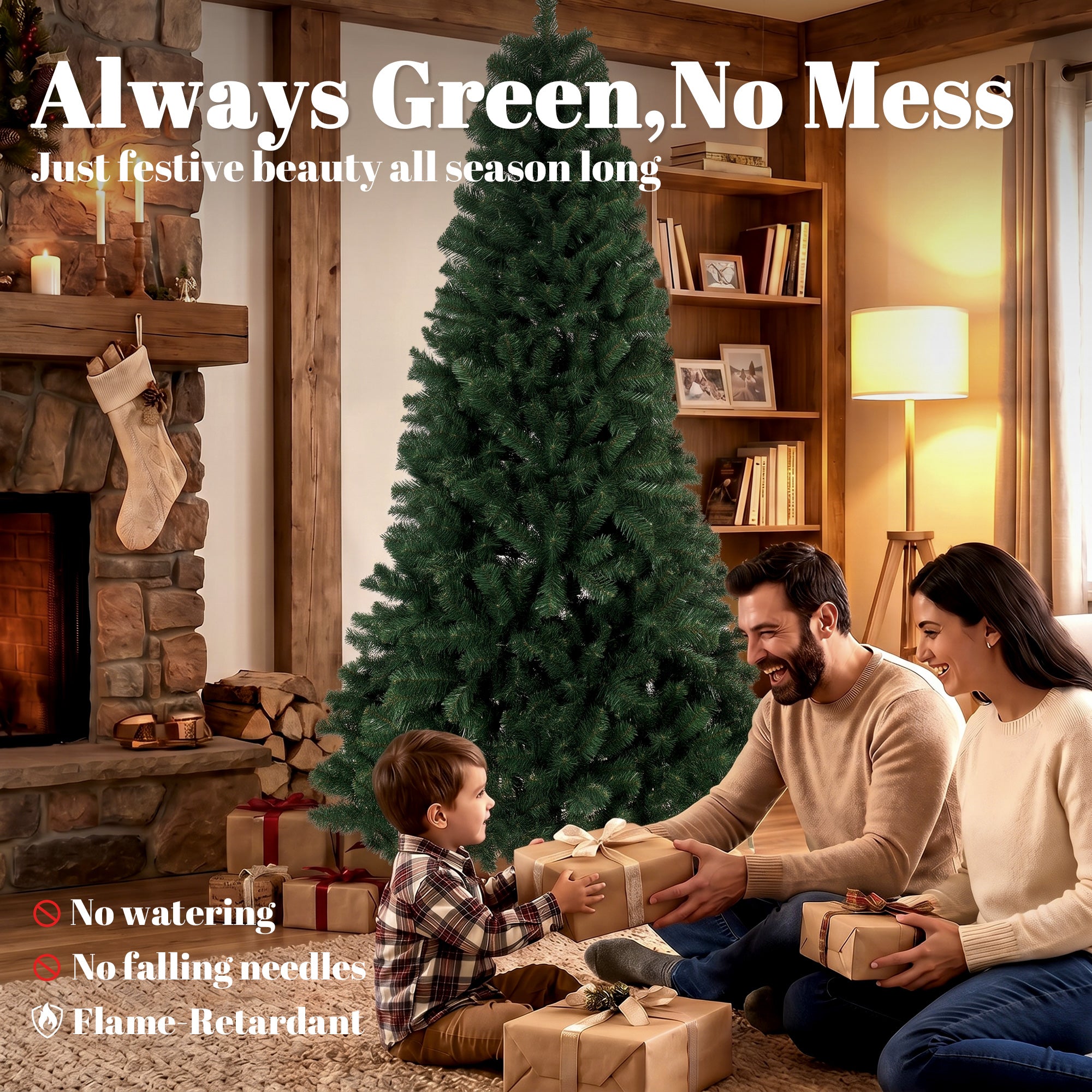 7.5 ft Artificial Christmas Tree, Norway Spruce Tree, Hinged Xmas Tree with Metal Stand