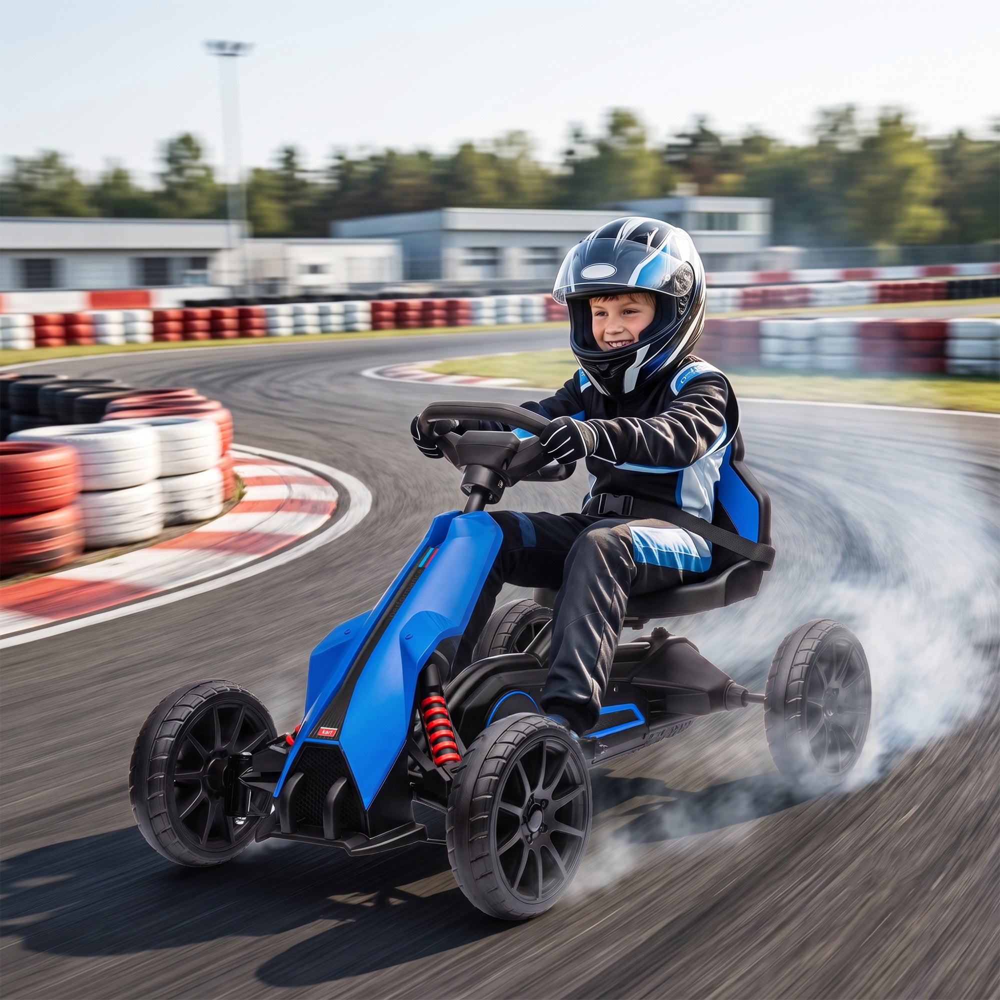12V Electric Go Kart for Kids, Ride On Toy with EVA Tires, 2 Speeds, Adjustable Seat, Safety Belt for 3-8 Years, Blue