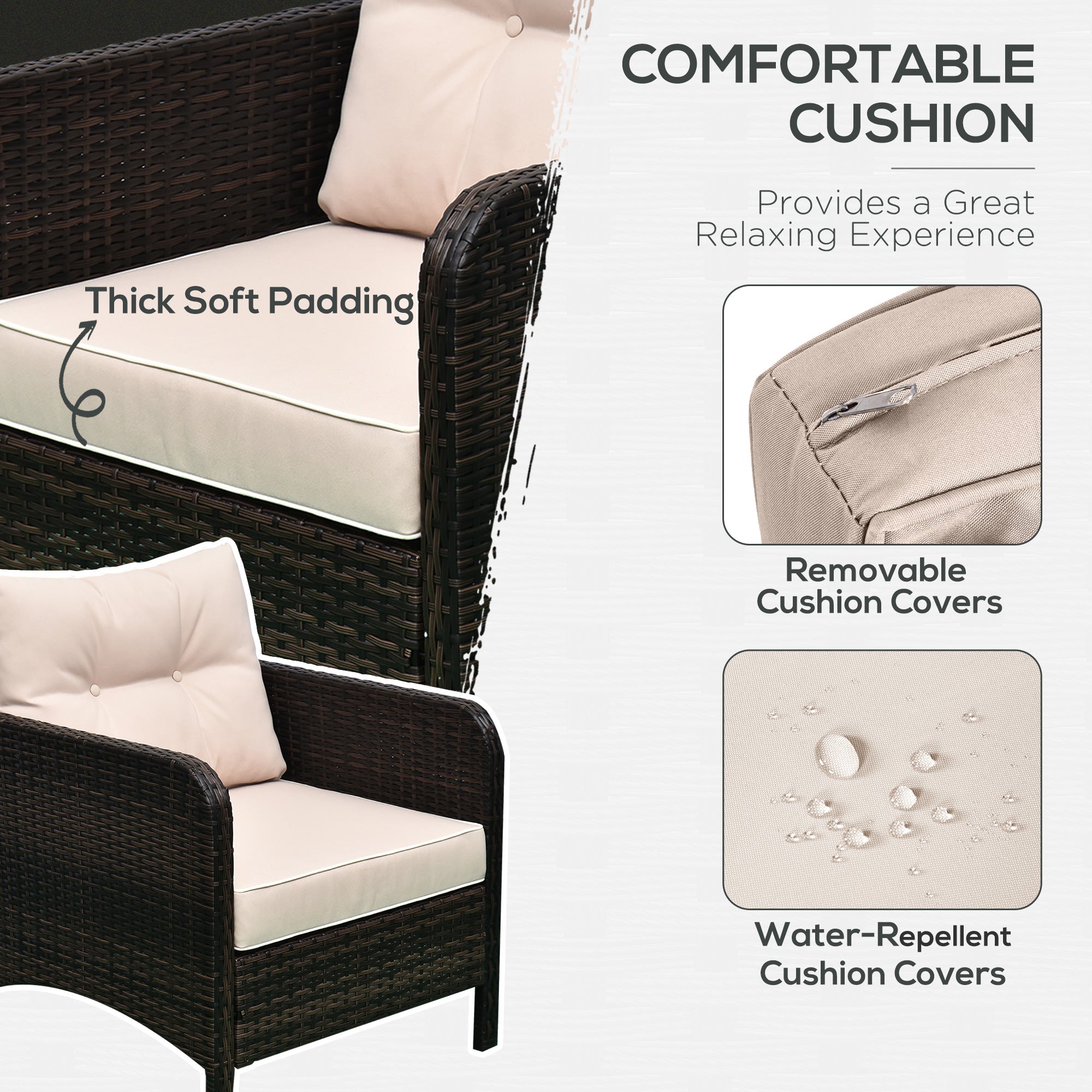 5 Pieces Rattan Wicker Lounge Chair Outdoor Patio Conversation Set with 2 Cushioned Chairs, 2 Ottomans and Tempered Glass Top Coffee Table