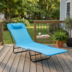 Folding Chaise Lounge Chair, Pool Sun Tanning Chair, Outdoor Lounge Chair with Reclining Back, Breathable Mesh Seat, Headrest for Beach, Yard, Patio, Blue
