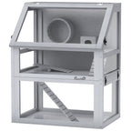 3 Tier Wooden Hamster Cage w/ Detachable Bottom, Hut, Seesaw, Exercise Wheel, Ramps, 24" x 16" x 29.5"