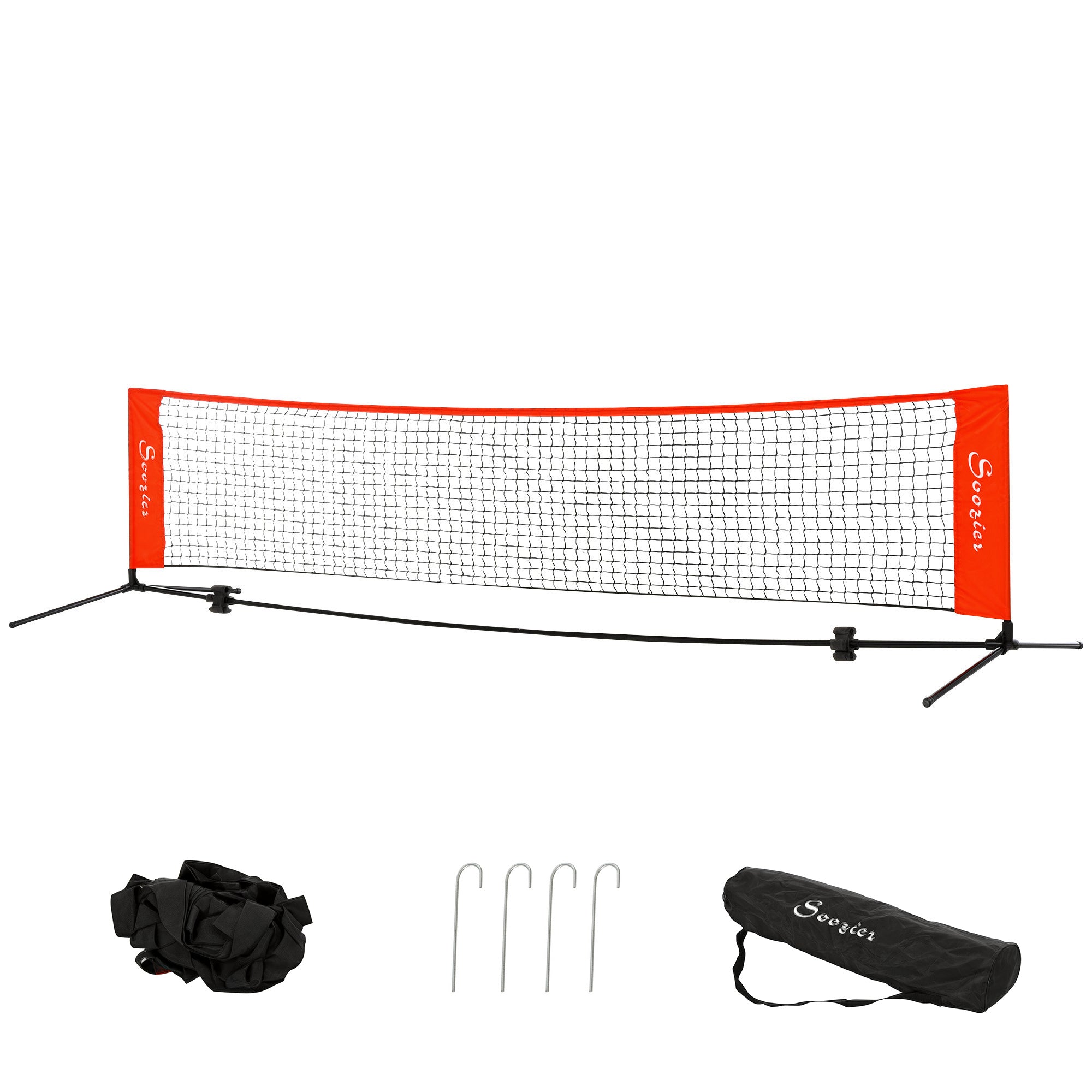 10ft Portable Soccer Tennis/Pickleball/Badminton/Mini Tennis Net w/ Sideline for Training with Included Storage Bag, Red