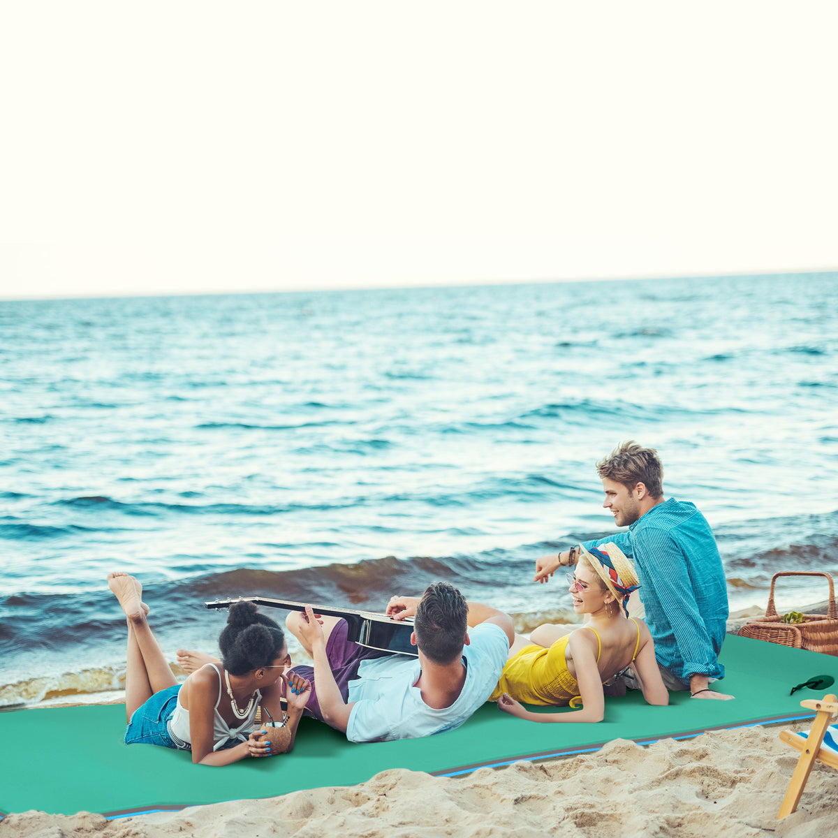 12' x 5' Lily Pad Floating Mat with Cup Holder Table, 3-Layer Portable Roll-Up Water Mat Float Dock for 2-3 People, on Lake, River, Beach, Swimming Pool, Green