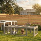 Large Wooden Rabbit Hutch Small Animal Habitat Enclosure Outdoor Run and Lockable Doors - Gray