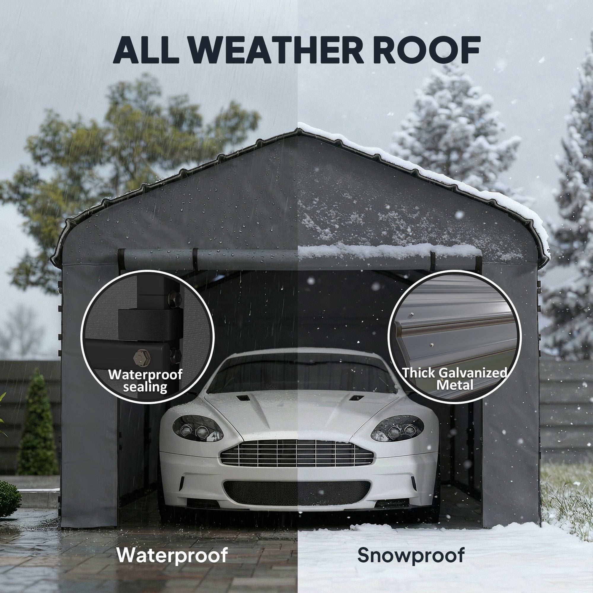 10' x 15' Metal Carport, Heavy Duty Garage Car Canopy with Galvanized Metal Roof and Removable Sidewalls, Dark Gray