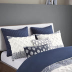 Machine Washable Cotton Quilted Euro Sham with Hidden Zipper, Embroidered Pillow Cover for Home Decor, 26" L x 26" W x 0.25" H, Navy