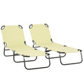2 Piece Folding Chaise Lounge Pool Chairs, Outdoor Sun Tanning Chairs, Steel Frame for Beach, Yard, Patio, Beige