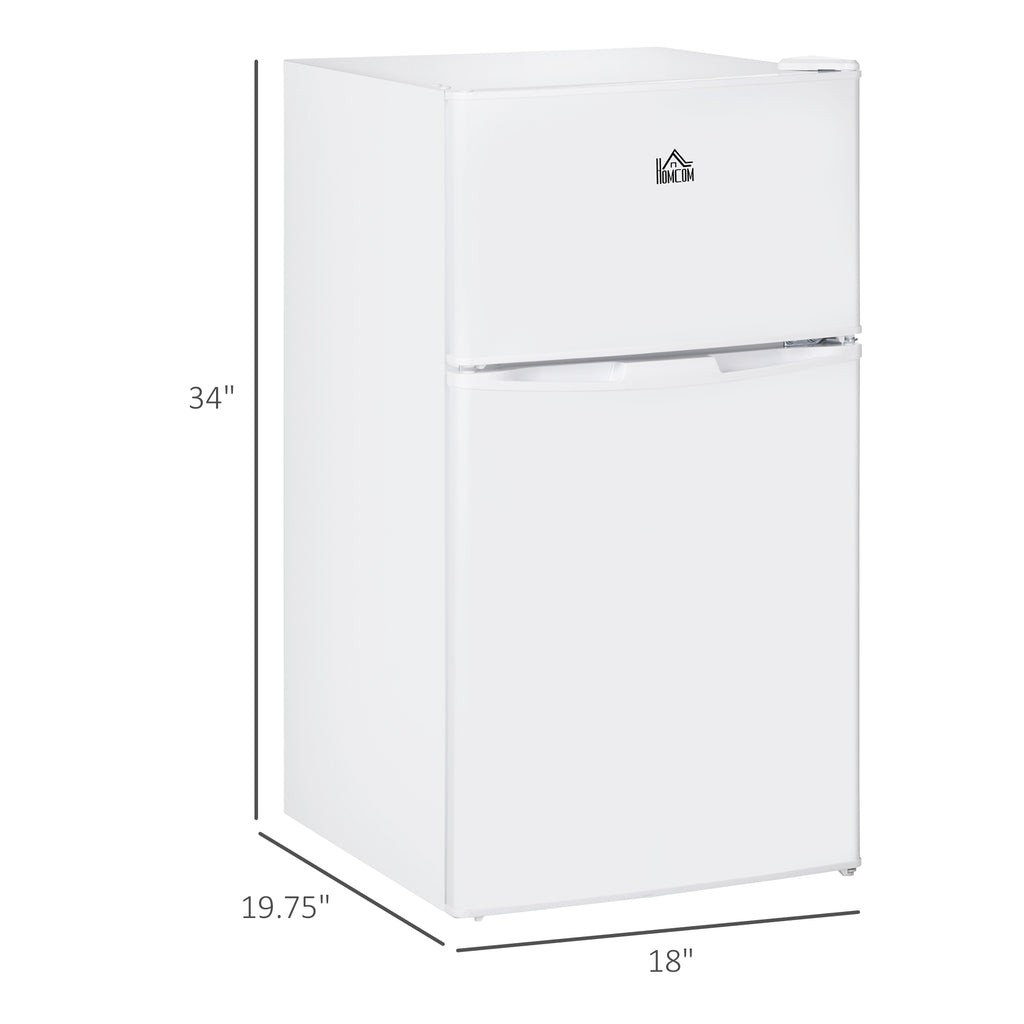 3.2 Cu.Ft Mini Fridge with Freezer, Compact Refrigerator with Adjustable Thermostat, Shelf and Double Reversible Door for Bedroom, Dorm, Home Office, Energy Efficient, White