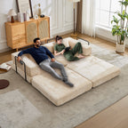 Convertible Sofa Bed Floor Sofa with Fixed-Shape Frame and Chenille Fabric, Compressed Sofa for Living Room, 79" L x 39.5" W x 25" H, Beige