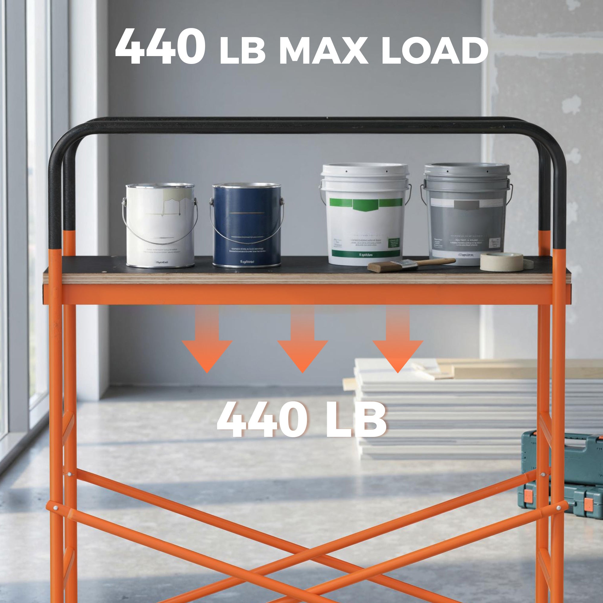 Scaffolding Work Platform, Rolling Scaffolding with Wheels, Scaffold for Building Construction, Orange