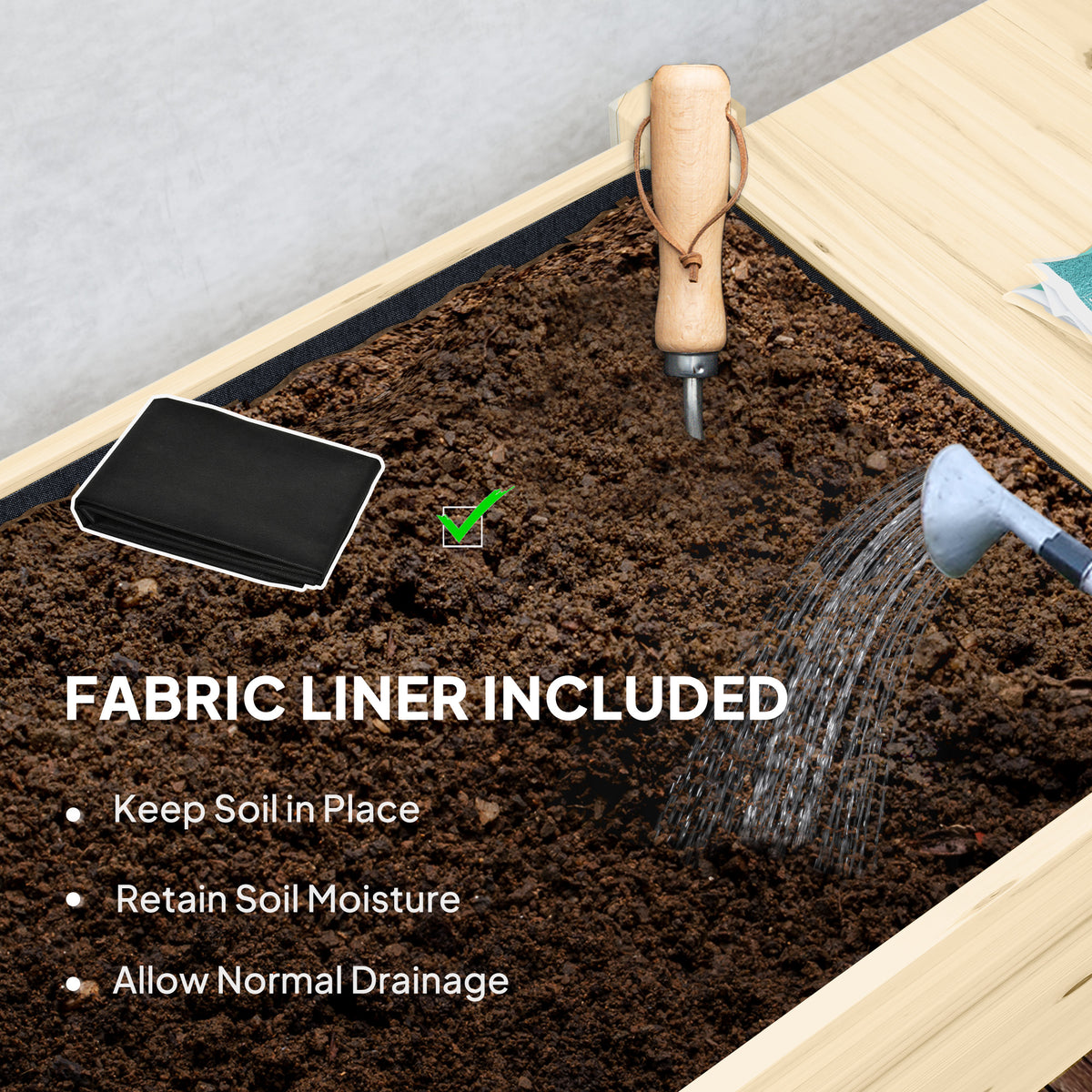Wood Raised Planter Box, Elevated Garden Bed with Lockable Wheels, Side Tables, Bottom Shelf, Drain Holes, Natural
