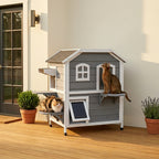 2-story Cat House Outdoor, Weatherproof Wooden Cat Enclosure for Feral Cats with Escape Door, Openable Roof, Jumping Platforms, Gray