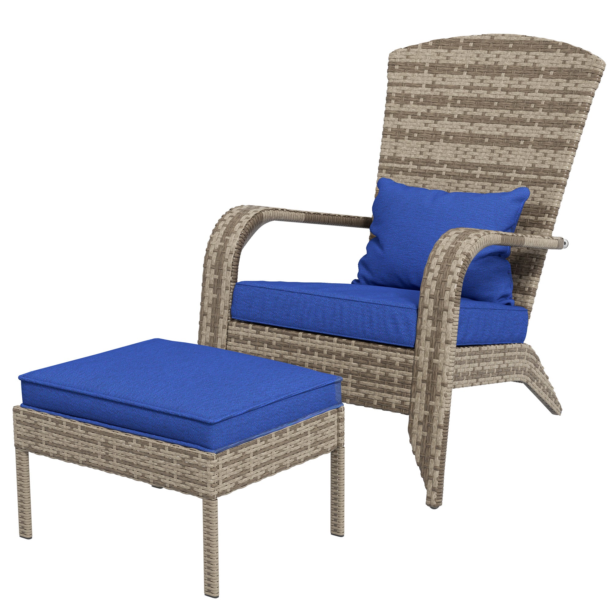 Wicker Adirondack Chair Fire Pit Chair w/ Ottoman & Cushions, Blue