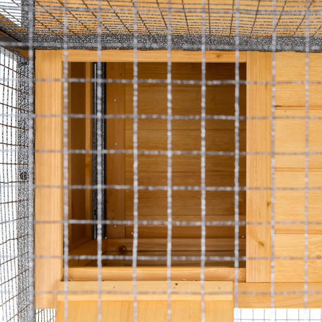 Outdoor Rabbit Cage Elevated Pet House w/ Slide-Out Tray, Natural Wood & Black