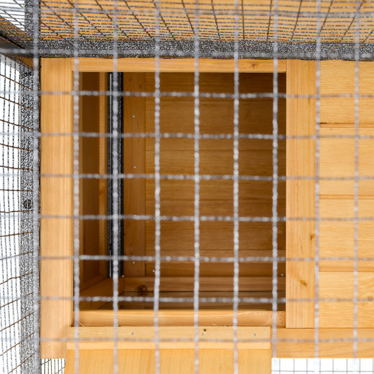 Outdoor Rabbit Cage Elevated Pet House w/ Slide-Out Tray, Natural Wood & Black