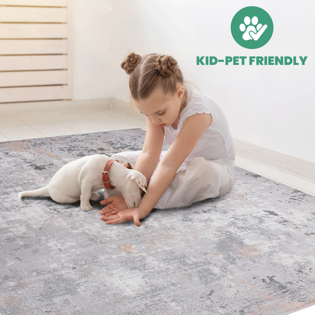 Naar 2x8 Abstract Stain-Resistant Area Rug with Non-Shedding Design, Carpet for Living Room, Bedroom, Home Office, 96" L x 26" W x 0.35" H, Gray