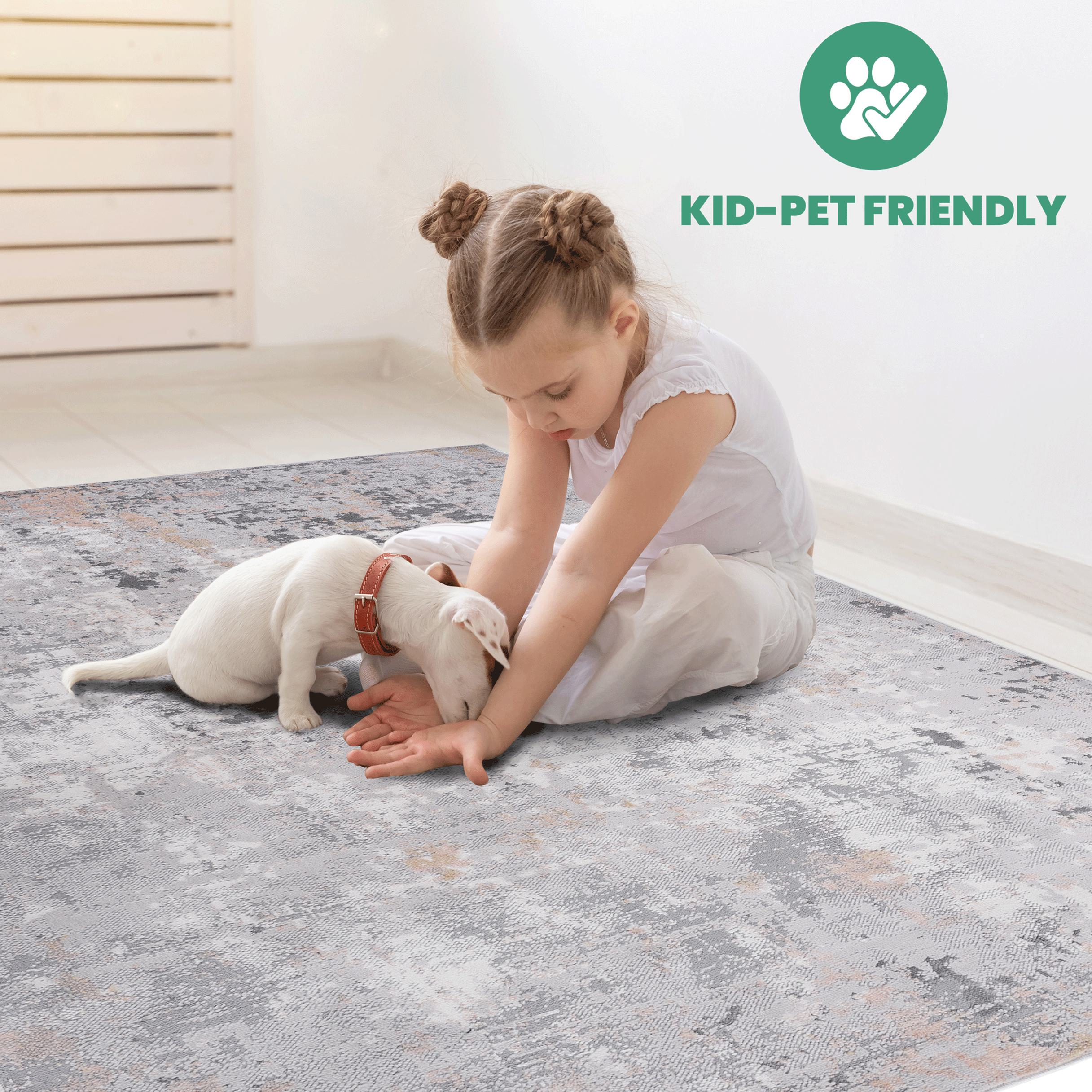 Naar 2x8 Abstract Stain-Resistant Area Rug with Non-Shedding Design, Carpet for Living Room, Bedroom, Home Office, 96" L x 26" W x 0.35" H, Gray