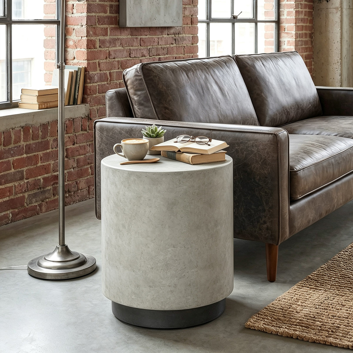 Lightweight Accent Table with Concrete Finish, Round Side Table with 4 Adjustable Feet for Indoor, Outdoor, Gray