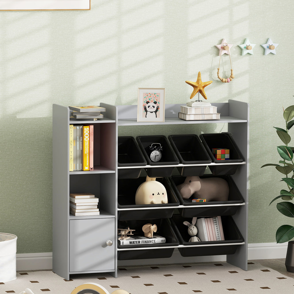 Toy Storage Organizer with 8 Bins, 2 Storage Cubbies, Shelf, Drawer, Gray