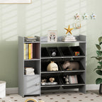 Toy Storage Organizer with 8 Bins, 2 Storage Cubbies, Shelf, Drawer, Gray