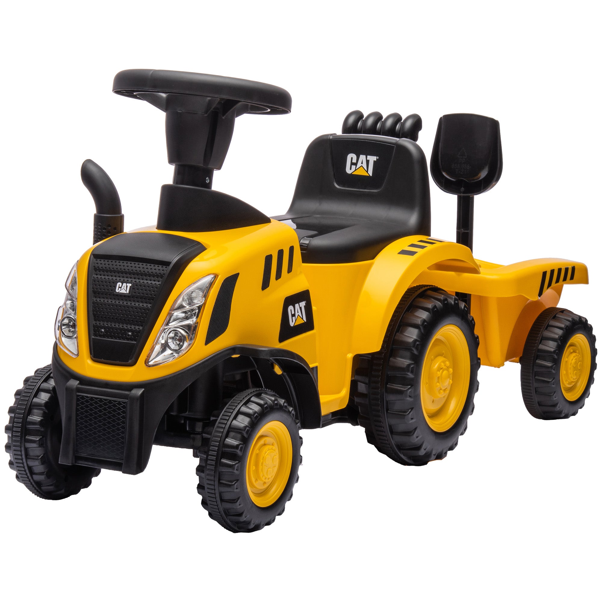 Caterpillar Licensed Ride-On Construction Toy with Shovel & Trailer, No Power Ride-on Tractor for 18-36 Months