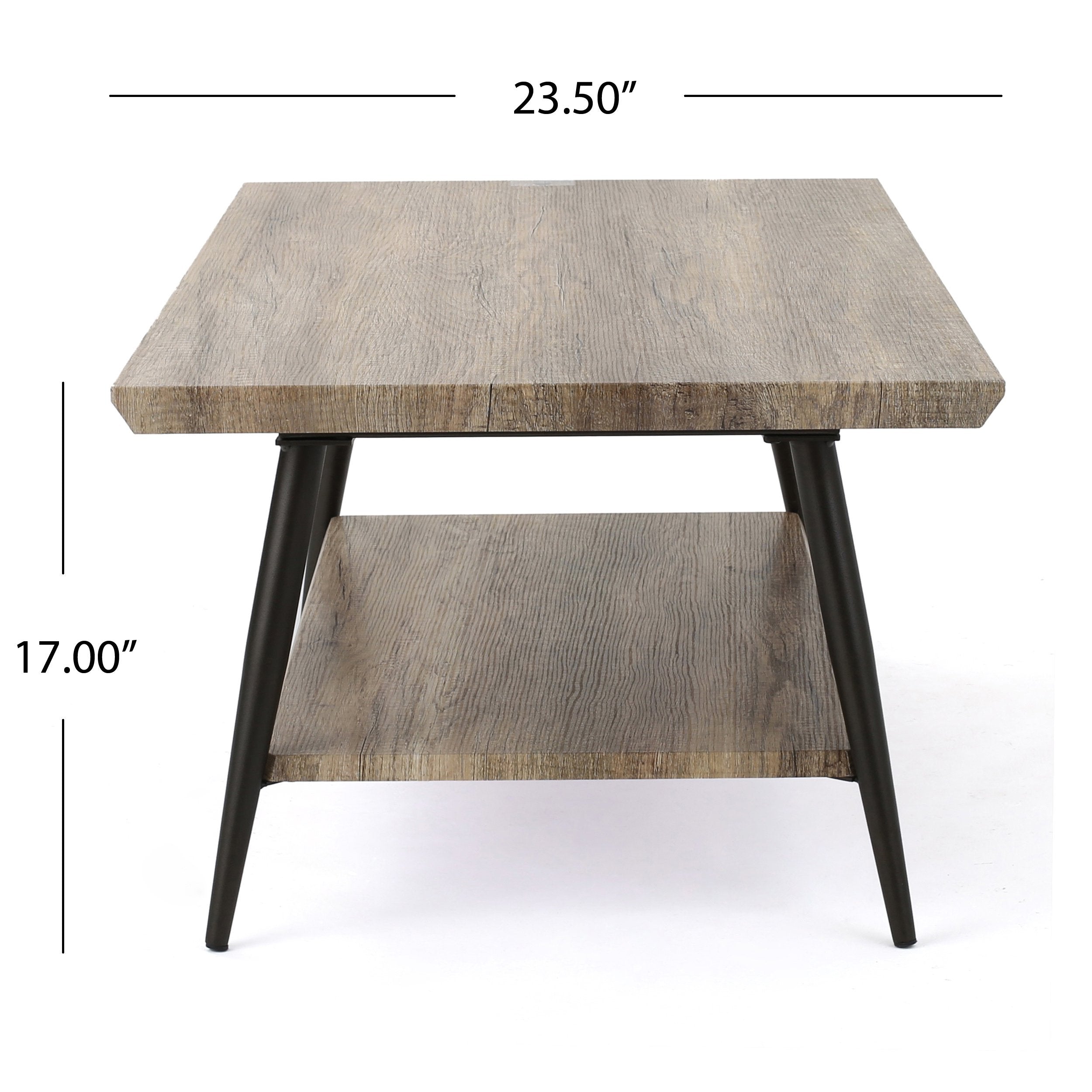 Mid-Century Coffee Table with Lower Shelf, Powder-Coated Steel Legs, MDF with Veneer, 43.25" L x 23.5" W x 17" H, Grey