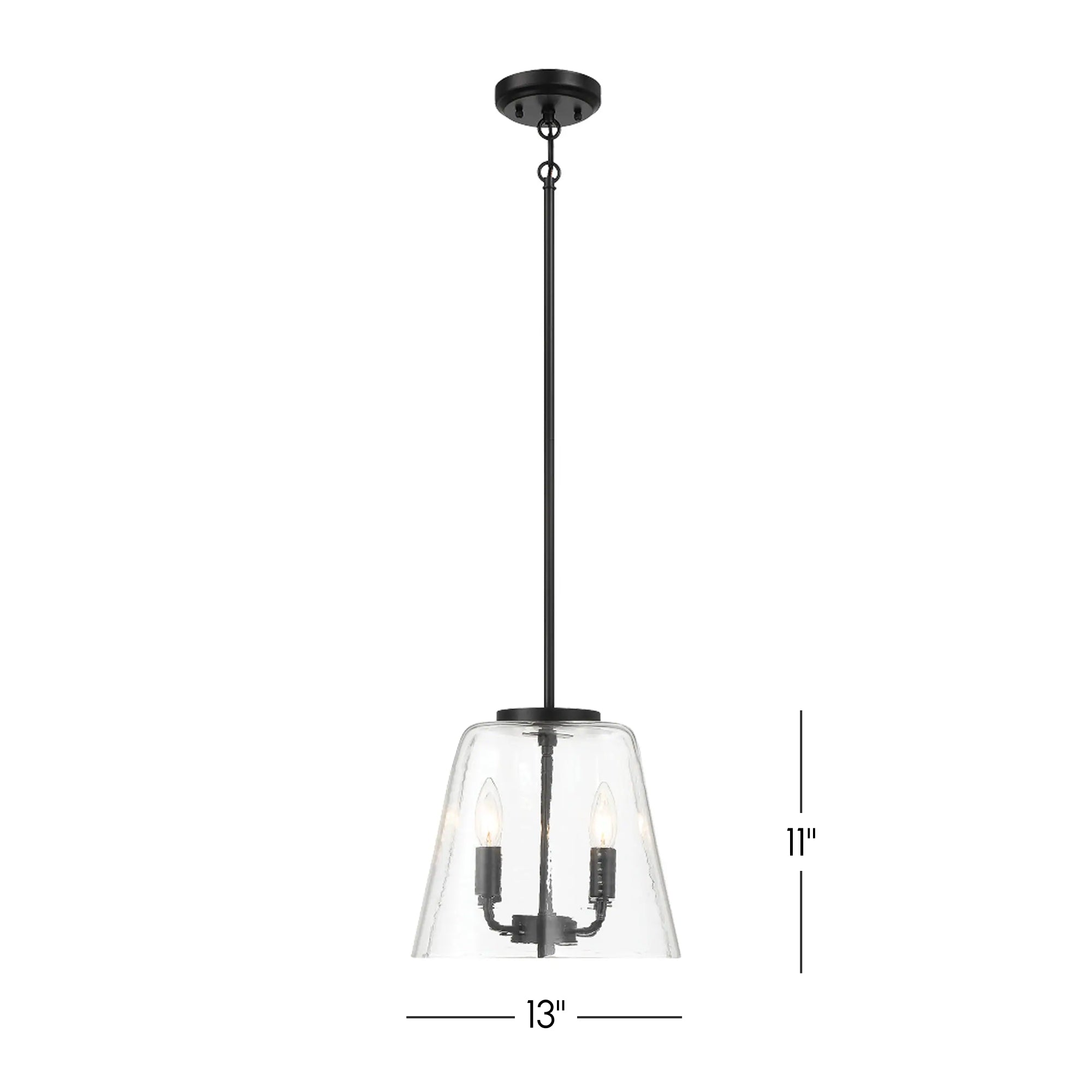 Modern Four Candle Lights Pendant with Sleek Black Finish, Clear Glass Shade, Ideal for Living Room, Bedroom, 13" L x 13" W x 11" H, Black+Clear