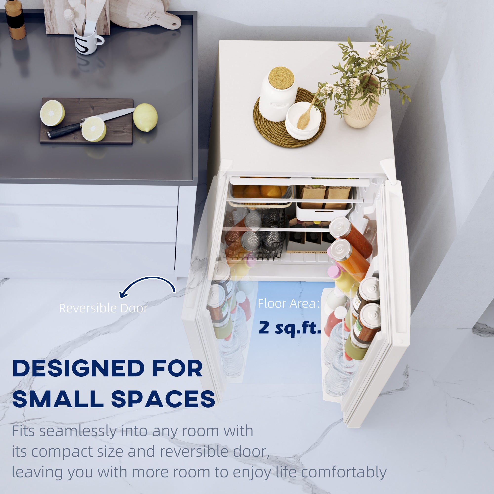 4.5 Cu.Ft Mini Fridge, Single Door Refrigerator with Freezer, Wheels, Adjustable Thermostat, Reversible Door, White