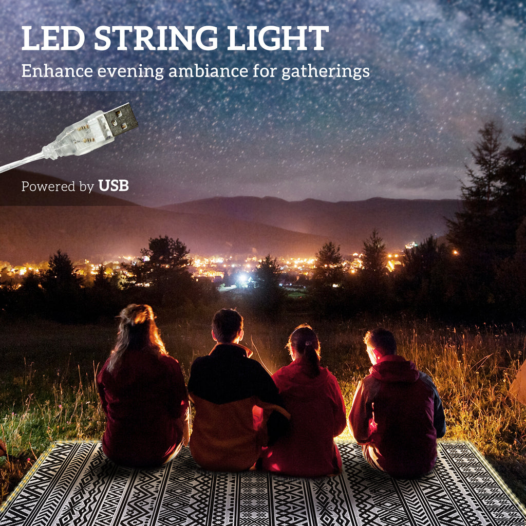 Outdoor Rug Carpet with USB Lights Reversible Patio Rug with Carry Bag for Camping 10' x 8'