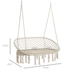 2-Person Hammock Chair Macrame Swing with Soft Cushion, Hanging Cotton Rope Chair for Indoor Outdoor Home Patio Backyard, White