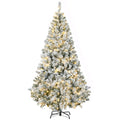 6' Prelit Artificial Flocked Christmas Trees, with Snow Frosted Branches, Warm White LED Lights, Auto Open