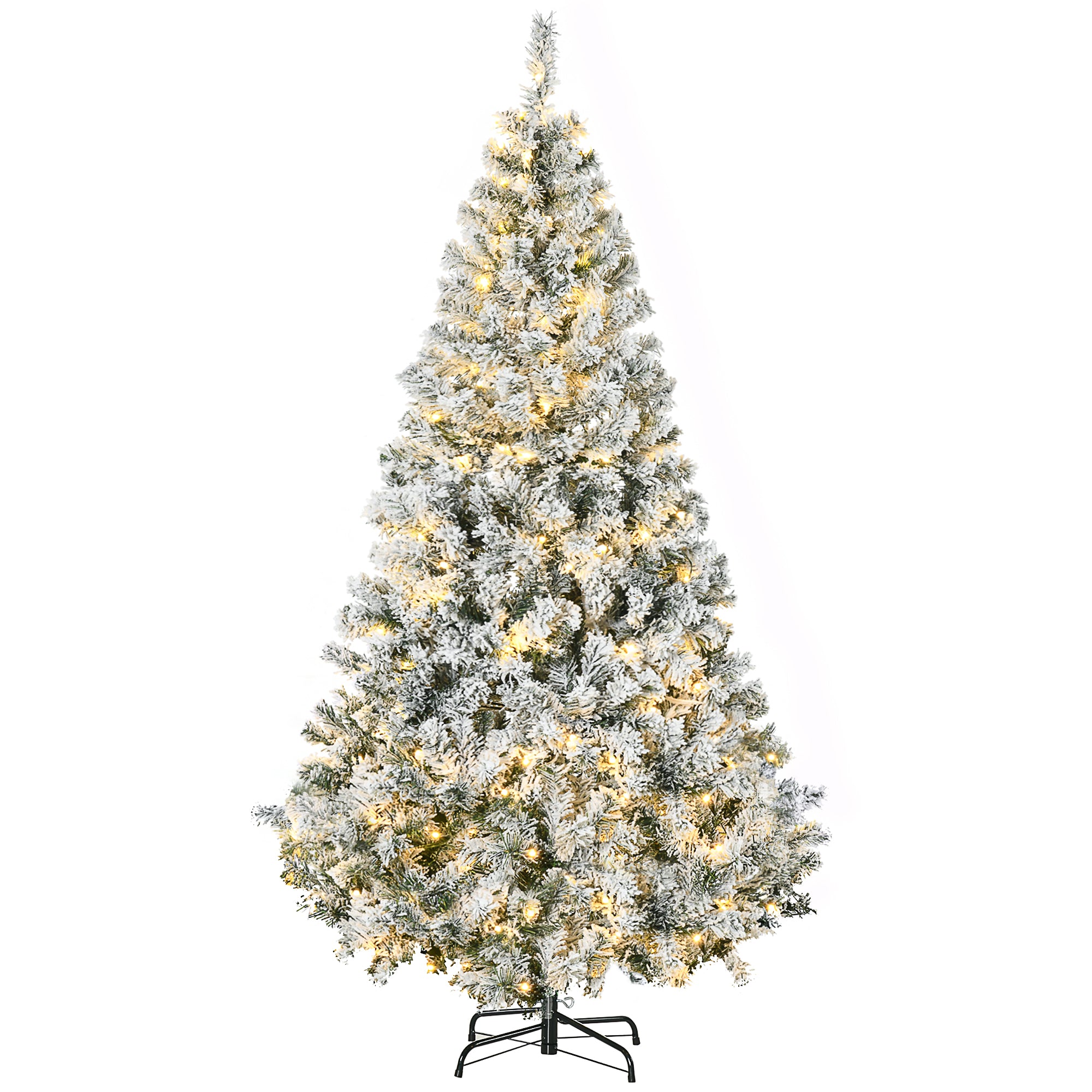 6' Prelit Artificial Flocked Christmas Trees, with Snow Frosted Branches, Warm White LED Lights, Auto Open