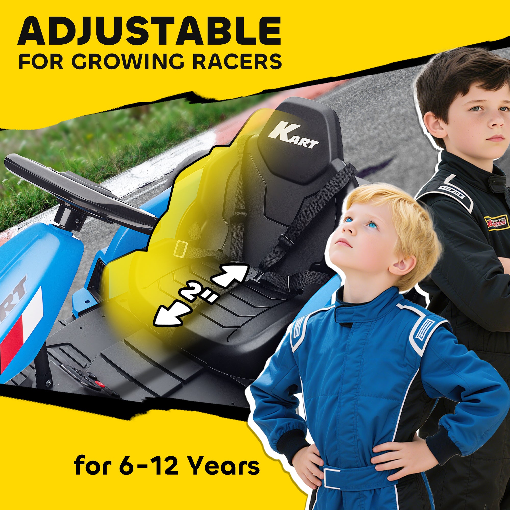 24V Electric Go Kart with Dual 150W Motors, Adjustable Seat & 11.2MPH High Speed, Slow Start, 5-Point Harness, Blue