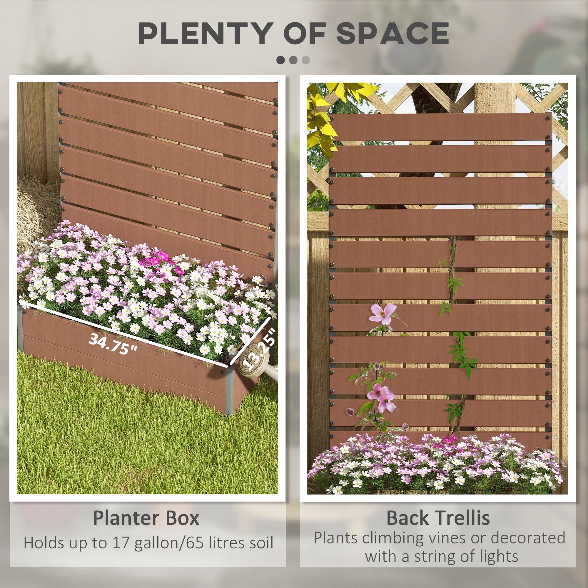 Trellis Planter for Climbing Plants, Raised Garden Bed with Trellis, Planter Box for Outdoor Garden, Light Brown