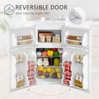 3.2 Cu.Ft Mini Fridge with Freezer, Compact Refrigerator with Adjustable Thermostat, Shelf and Double Reversible Door for Bedroom, Dorm, Home Office, Energy Efficient, White