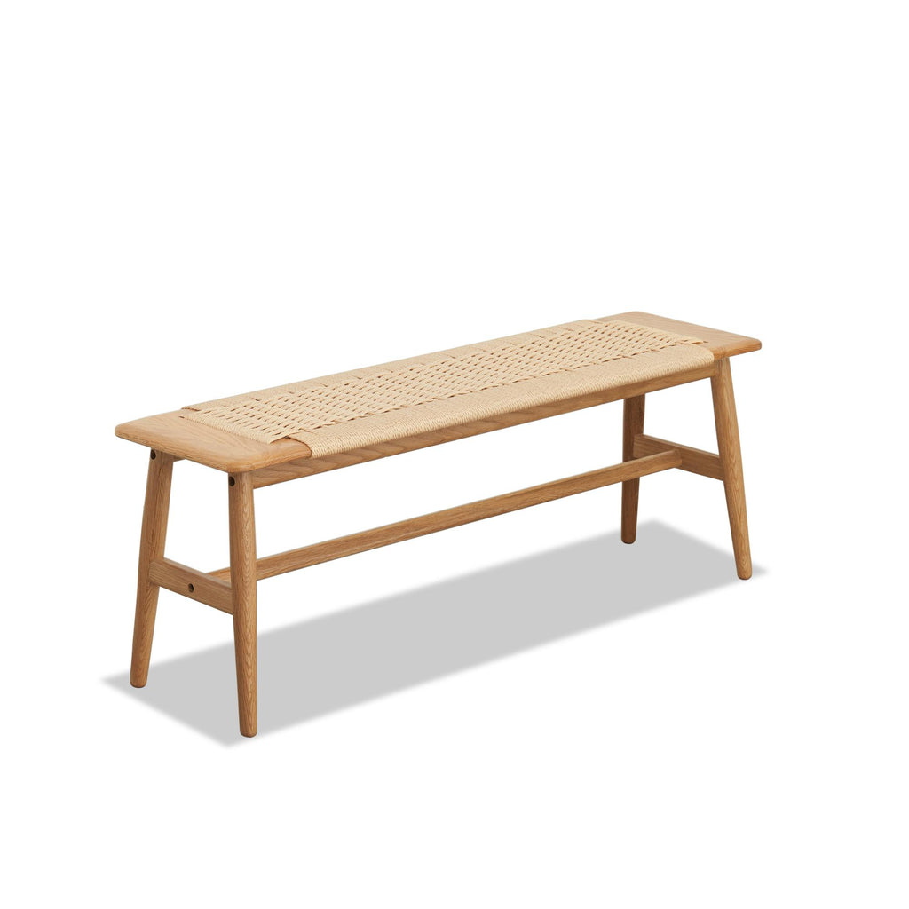Solid Dining Bench with Handwoven Cane Seat, Breathable Wood Bench for Dining Room or Bedroom, 31.5″ L x 12″ W x 16″ H, Oak