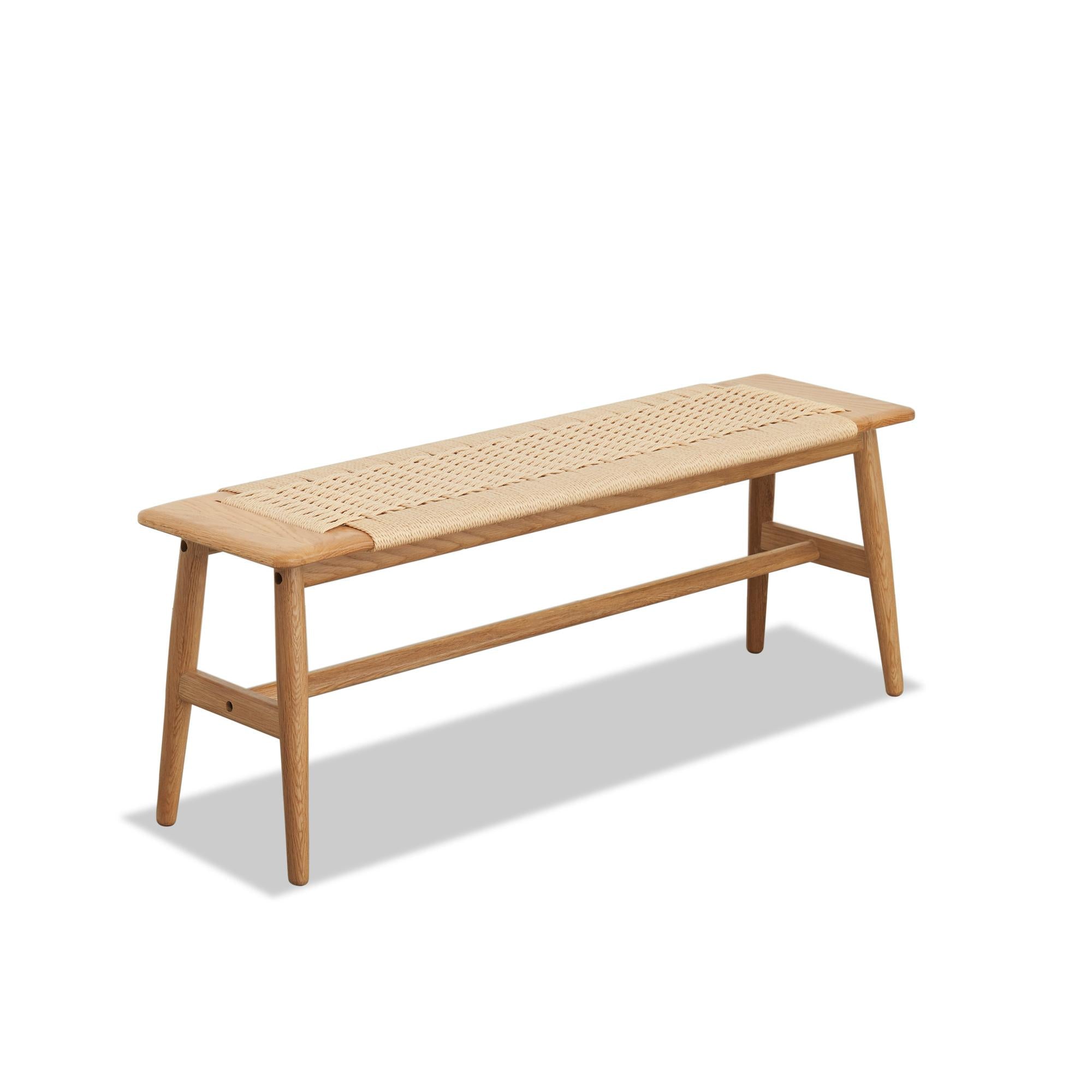 Solid Dining Bench with Handwoven Cane Seat, Breathable Wood Bench for Dining Room or Bedroom, 31.5″ L x 12″ W x 16″ H, Oak