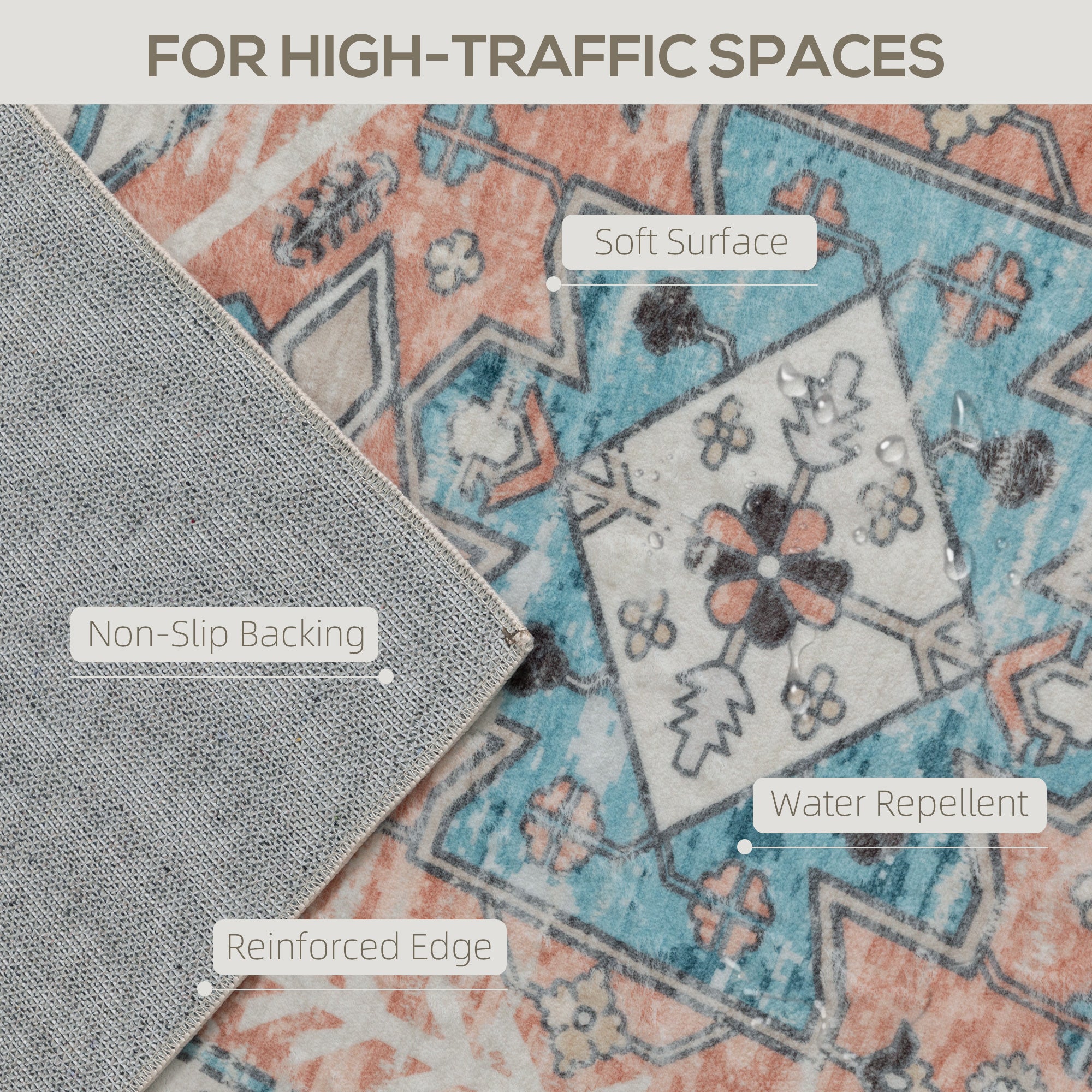 4x6 Area Rug, Vintage Machine Washable Rug, Non-Slip Floor Carpet for Living Room, Bedroom, Dining Room, Brown and Blue