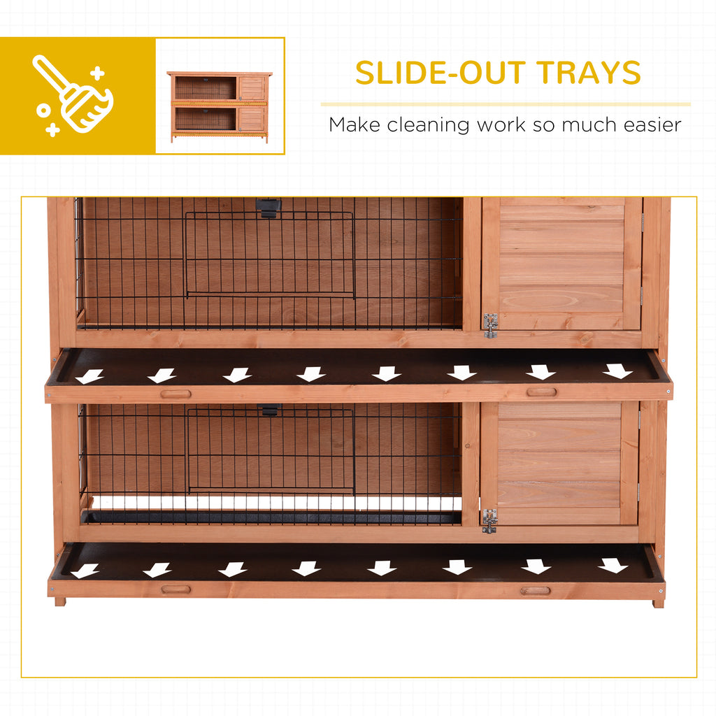 54" 2-Story Large Rabbit Hutch Bunny Cage Wooden Pet House Small Animal Habitat Lockable Doors, Tray, Roof, Orange