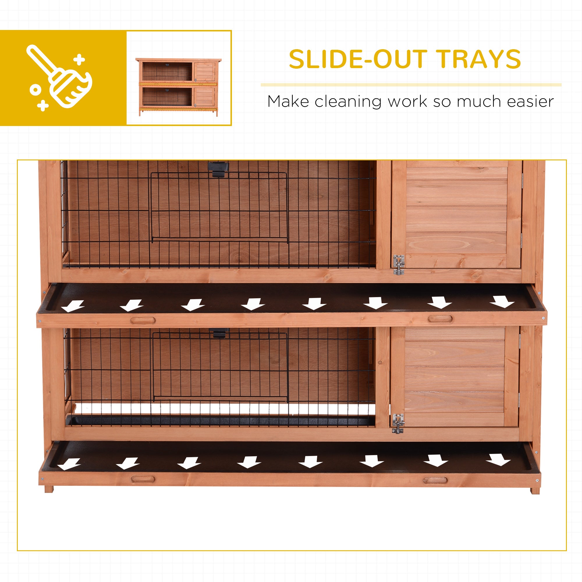 54" 2-Story Large Rabbit Hutch Bunny Cage Wooden Pet House Small Animal Habitat Lockable Doors, Tray, Roof, Orange