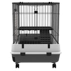 2-Level Small Animal Cage Rabbit Hutch with Wheels, Removable Tray, Platform and Ramp for Bunny, Chinchillas, Ferret, Black