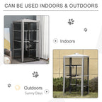 79"H Cat House Kitten Enclosure Mesh Playpen Steel Frame with 3 Platforms, 2 Doors and 4 Sandbags for Stability, Indoor/Outdoor