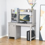 Computer Desk W/ Hutch, Home Office Desk W/ Storage Cabinet, Light Grey