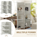 4 Panel 67" Tall Wood Privacy Screen Room Divider with 3 Shelves and Folding Storage for Bedroom, Distressed White