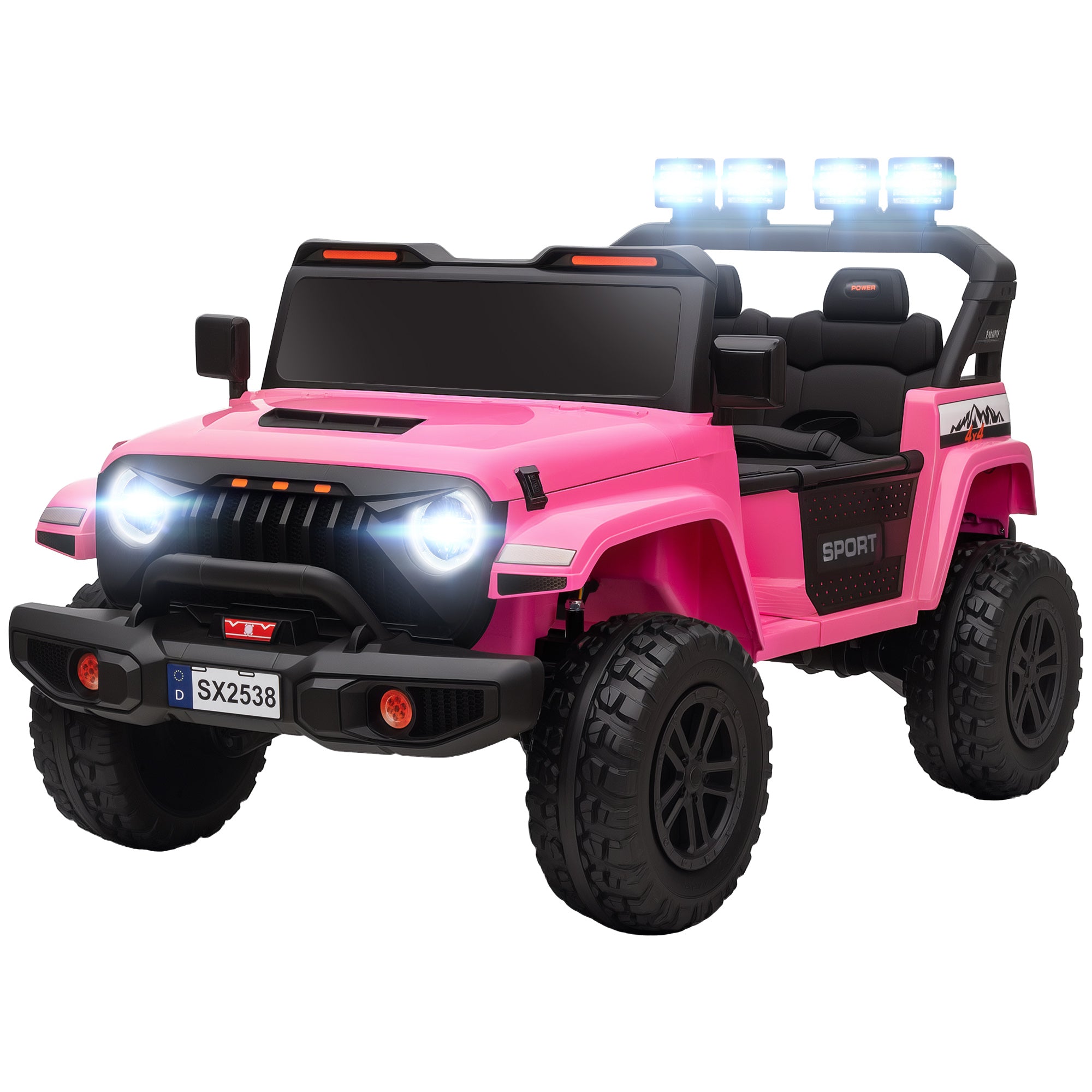 Ride on Truck Car with 2-Seater, 24V Electric Car with 4 Motors, Remote Control, Spring Suspension for 3-8 Years, Pink