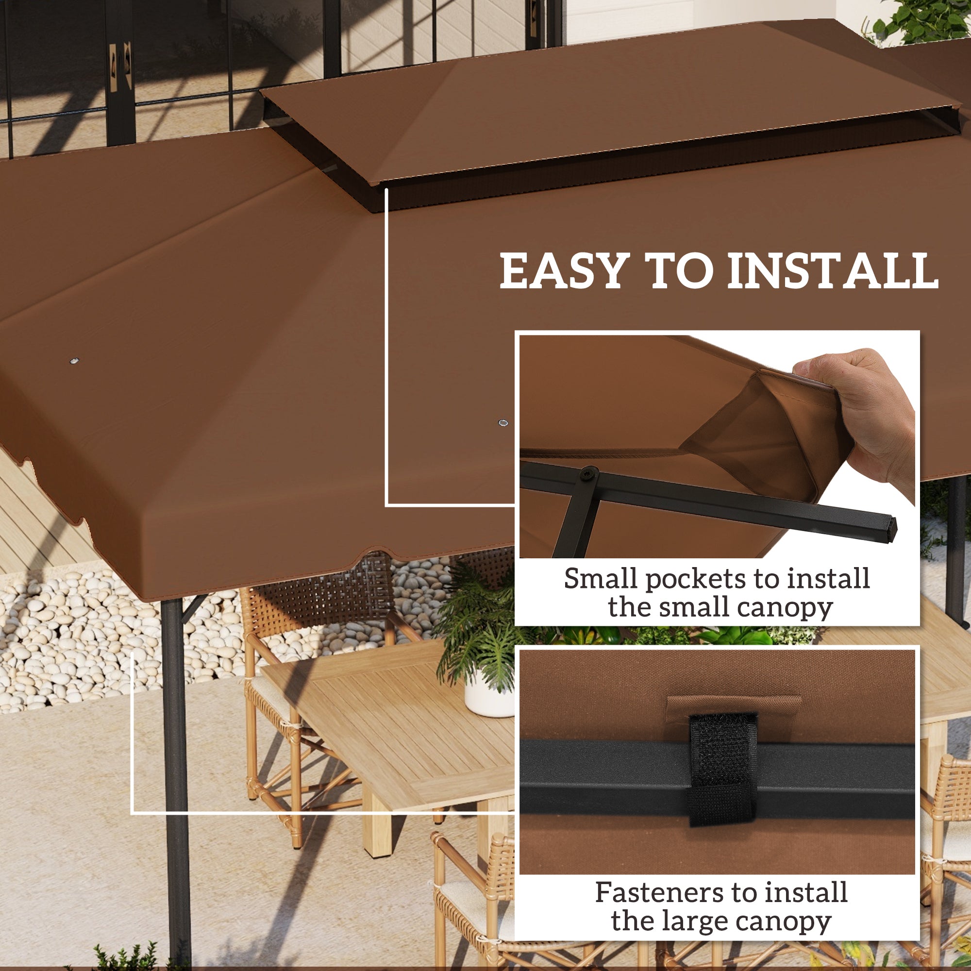 Model 84C-101 or 84C-144 13' x 10' Gazebo Replacement Canopy, Gazebo Top with Double Vented Roof (TOP ONLY), Coffee