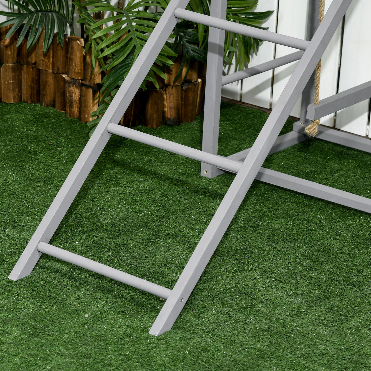 Chicken Activity Play with Swing Set for 3–4 Birds, Wooden Chicken Coop Accessory with Multiple Perches & Hen Ladder, Gray