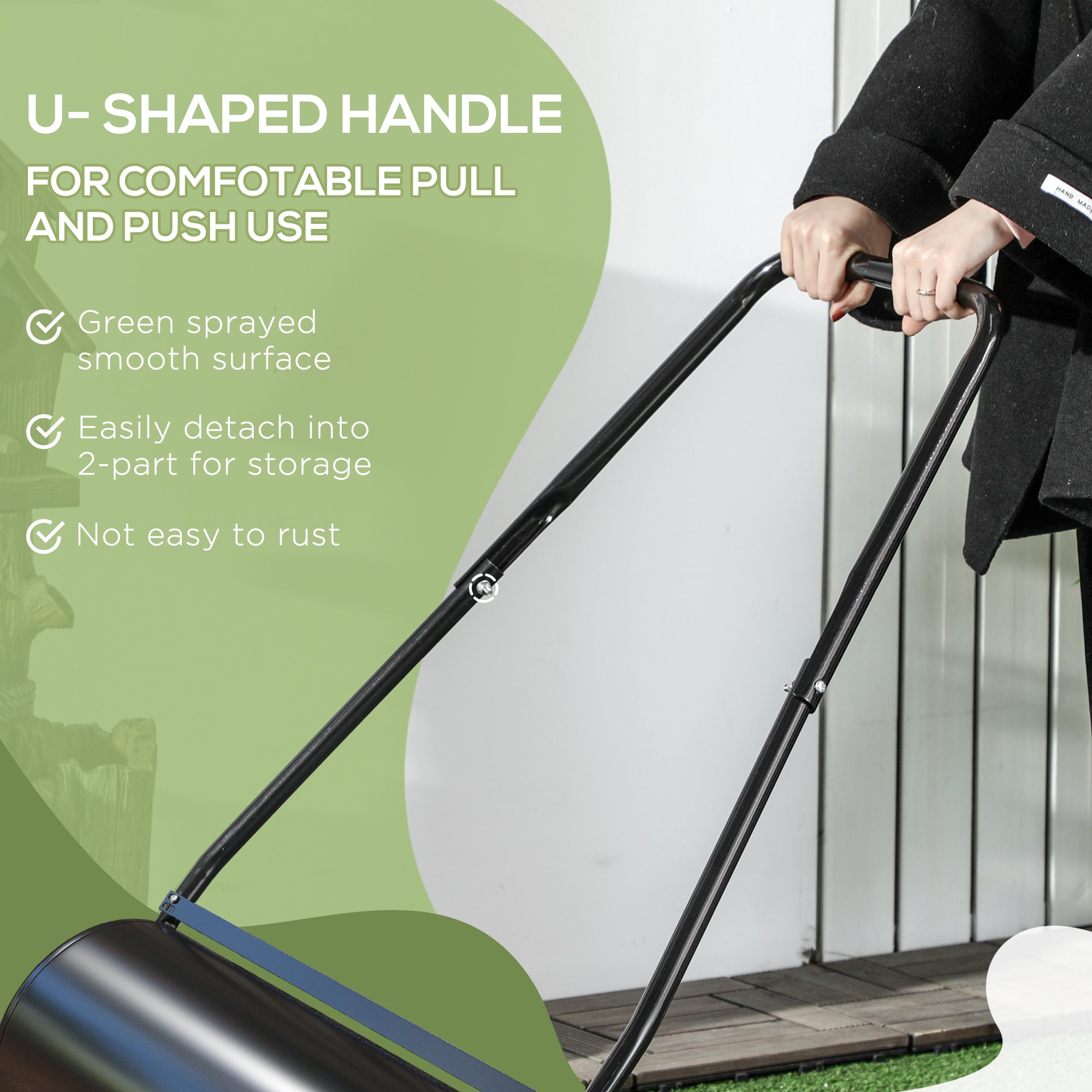 46L Lawn Roller, Push/Tow Behind Sod Roller with U Shaped Handle, Water Filled Yard Roller for Garden, Lawn, Backyard
