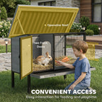Elevated Rabbit Hutch Outdoor, Wooden Rabbit Cage Bunny House with Pull-out Tray and Openable Plastic Roof